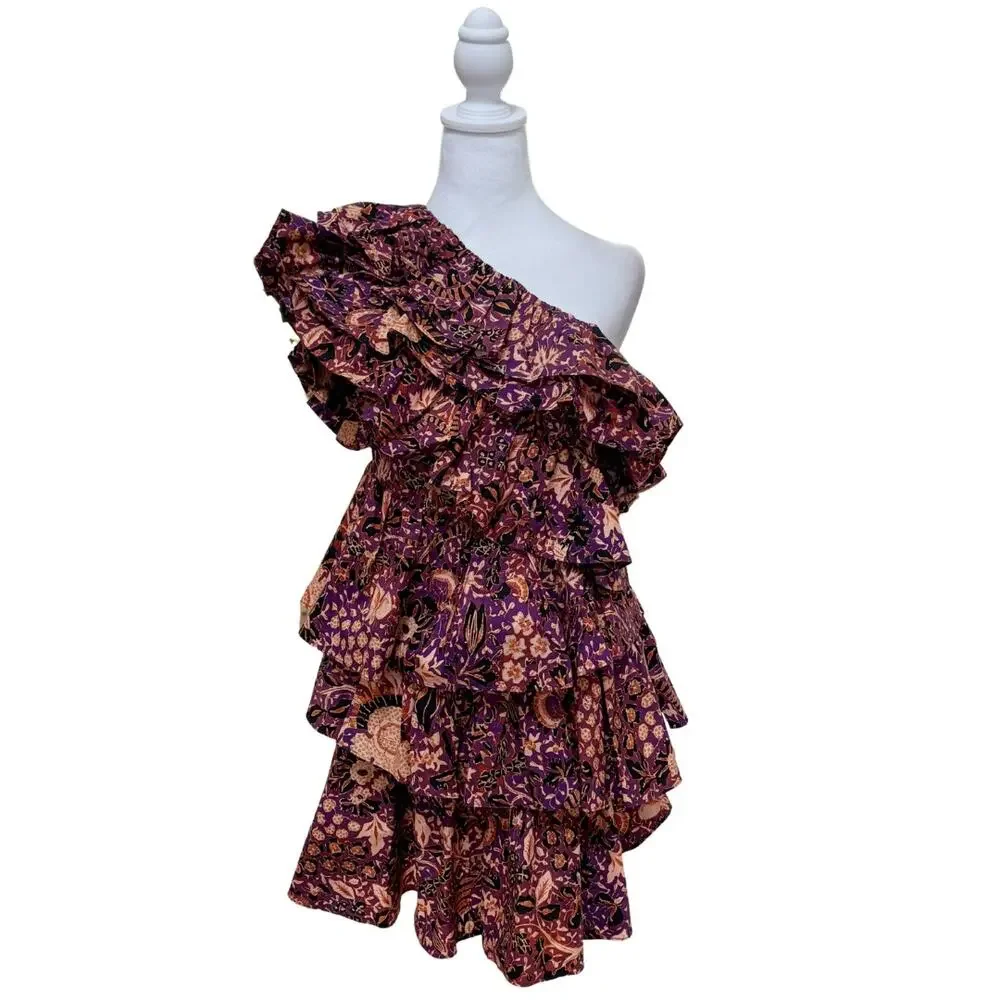 Ulla Johnson Naomi Ruffle Mini Dress 2 NEW Purple Orange - Picture 3 of 7